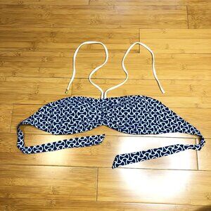 Navy White Patterned Bandeau Bikini Top in a 'Vintage Style' sz Large L